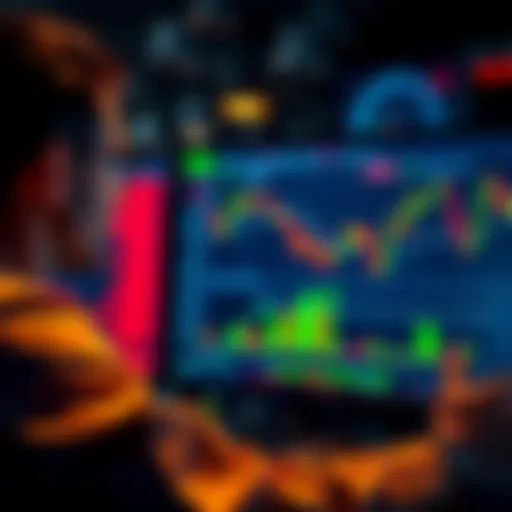 Trader Analyzing Charts A trader studies financial charts on a computer screen, showing fluctuating graphs and indicators, symbolizing the emotional highs and lows of trading.