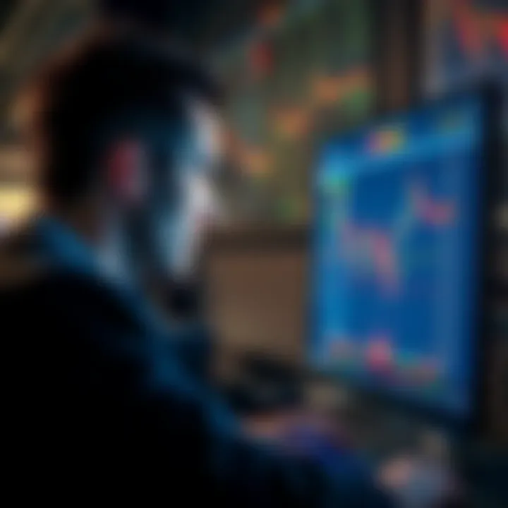 A distressed trader staring at a computer screen displaying significant financial losses, showing emotions of regret and despair