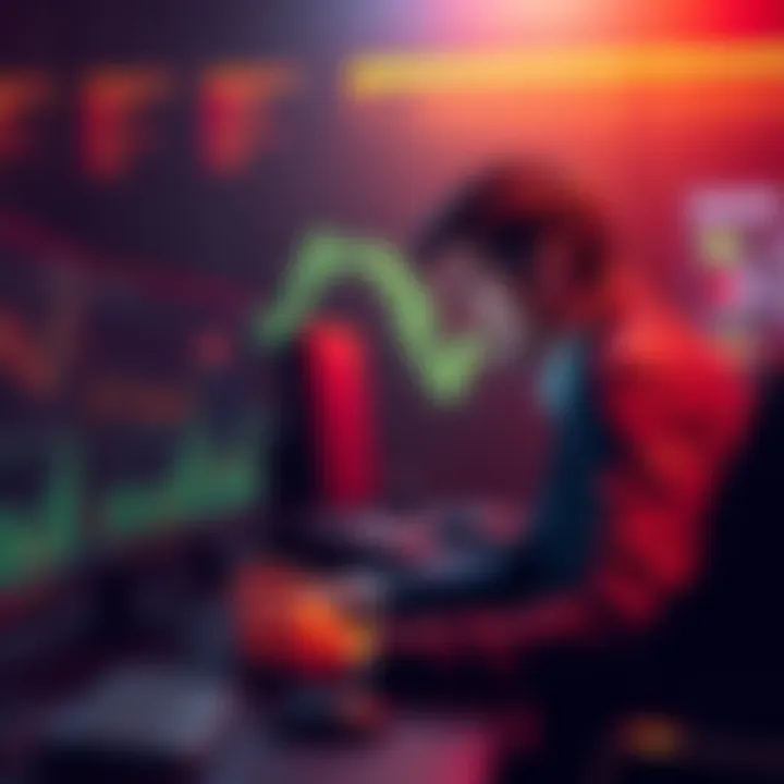 An individual calmly analyzing crypto market trends on a computer, showing a sense of focus and control.