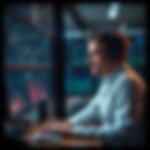 A trader sits at a desk looking at charts, pondering the time commitment of trading while considering swing and copy trading options.