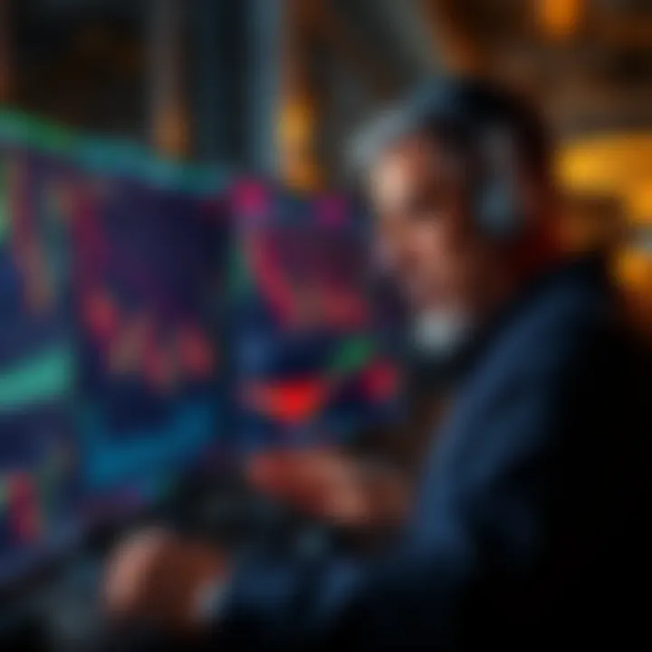 A trader focused on a computer screen displaying market charts and graphs, looking concerned about trade decisions.