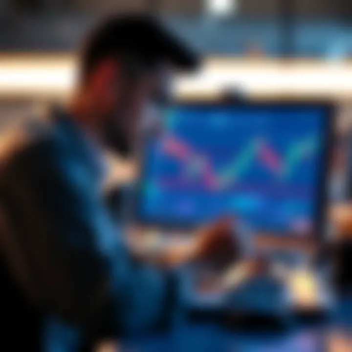 A novice trader looking at cryptocurrency charts on a computer, pondering the effects of their small investment on market trends.