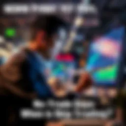 A trader focused on a computer screen, reviewing charts and data to decide on no-trade days based on market conditions.