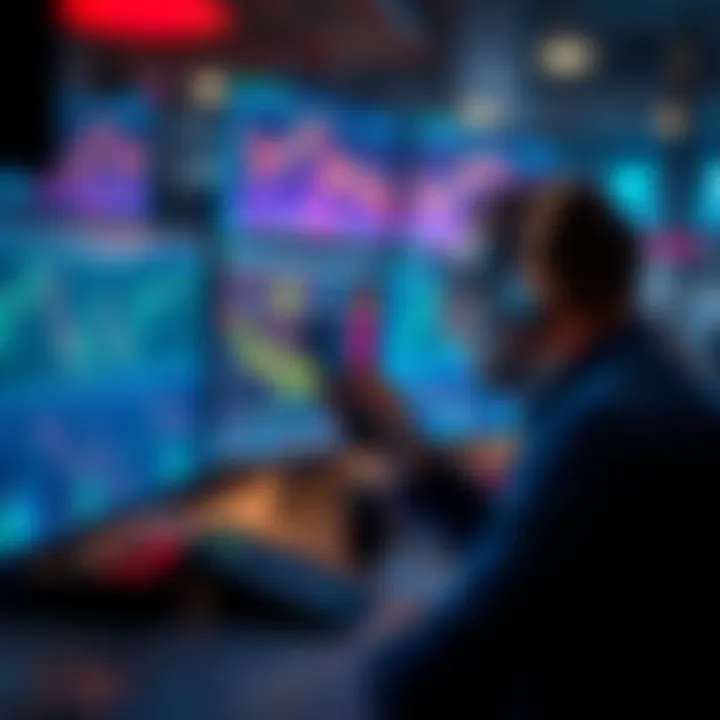 Trader Analyzing Market Trends A trader looking at multiple screens showing market charts and price movements, reflecting on trading patterns and liquidity issues.