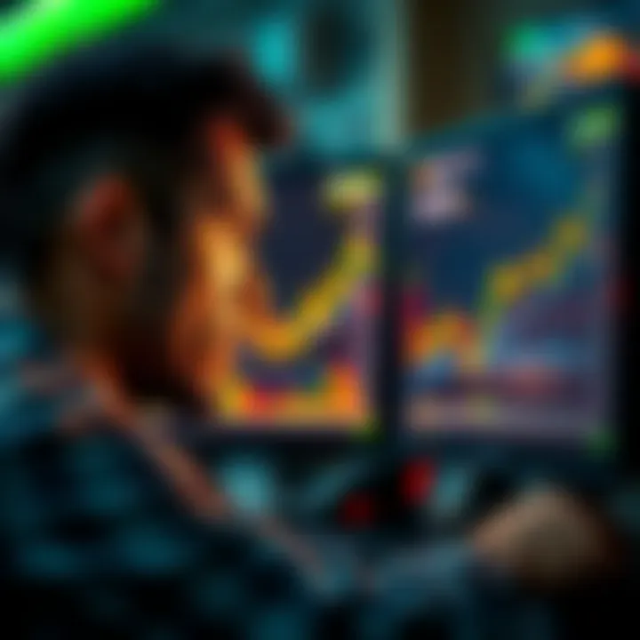 A trader anxiously watching a Bitcoin price chart on a computer screen, reflecting on missed buying opportunities, with a concerned expression.