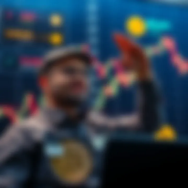 A trader confidently opens an $84 million long position in Bitcoin, showcasing market optimism with a backdrop of rising charts and Bitcoin symbols.