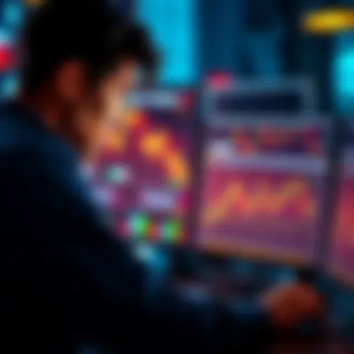 A trader looking intently at their computer screen, surrounded by charts and graphs, exemplifying discipline in trading.