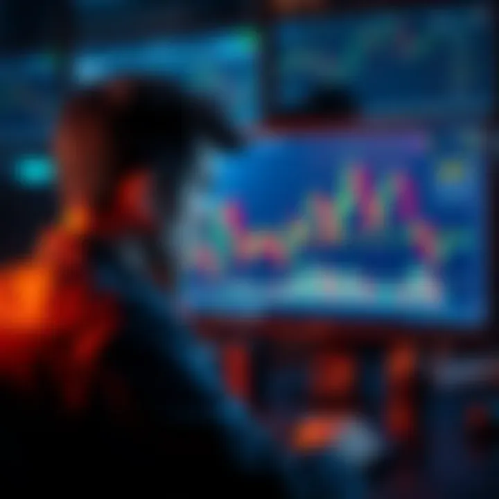 A trader staring at a computer screen displaying a fluctuating cryptocurrency chart, looking concerned and reflective after losing money in leverage trading.