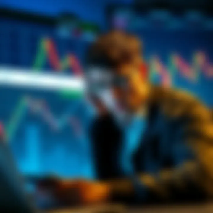 A trader looks worried as they review their Bitget account, showing a large loss after an ADL closure on their SAHARAUSDT position, with charts depicting falling values in the background.