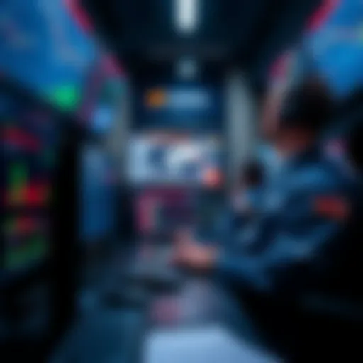 A trader focused on multiple computer screens displaying financial news and market data in real-time