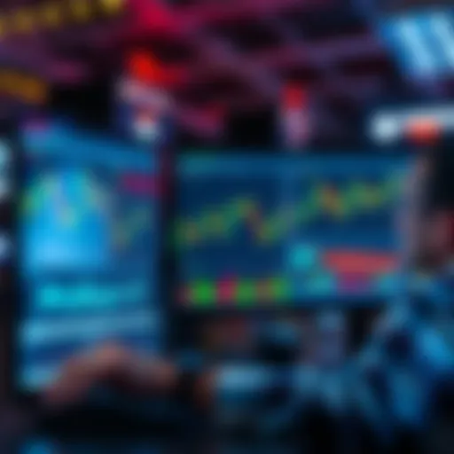 A trader analyzing charts on a computer screen, looking for signals to stop or restart trading strategies.
