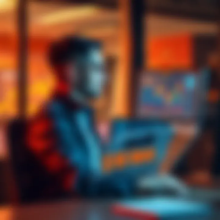 Trader Reflecting on SHIB Loss A trader sitting at a desk with a computer screen showing a downward trend in SHIB investments, holding a piece of paper with $10K loss written on it, looking pensive