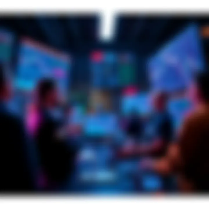 Group of traders discussing altcoin market trends with charts and graphs on screens