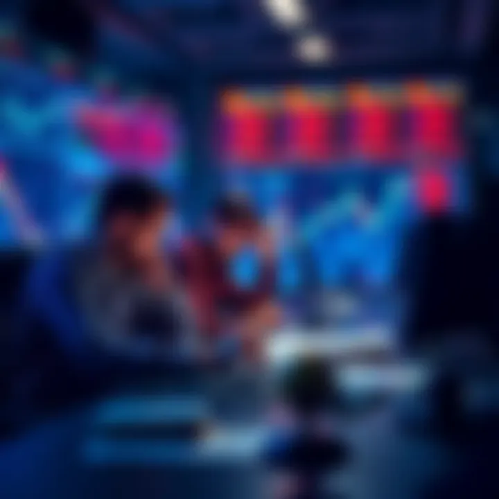 A group of traders focused on analyzing stock charts and discussing strategies around a table.