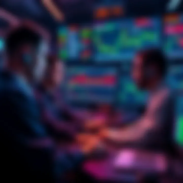 A group of traders looking at stock futures charts on screens, discussing strategies