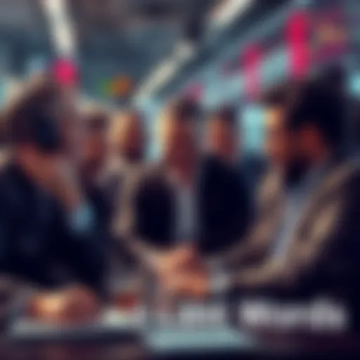 A group of traders laughing and sharing their famous last words with each other, showing camaraderie and humor in the trading community.