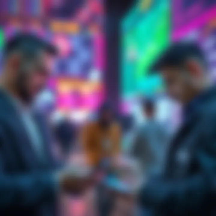 Traders engaging with digital devices showing tokenized stocks on their screens