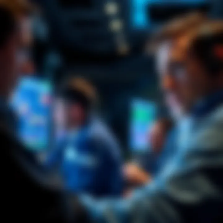 Traders Watching Stock Charts A group of traders closely monitoring stock charts and market data on their screens, showing expressions of cautious anticipation.