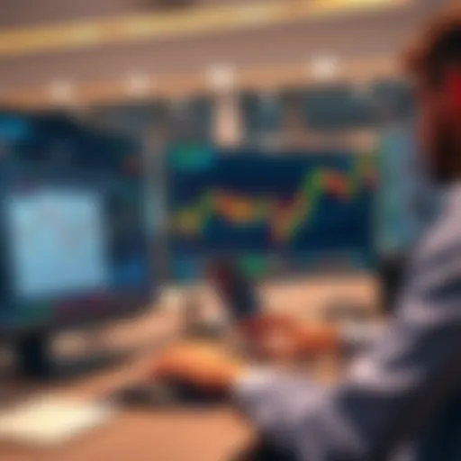 A trader uses a computer to access an API for TradFi Futures trading, displaying open positions and order management on the screen.