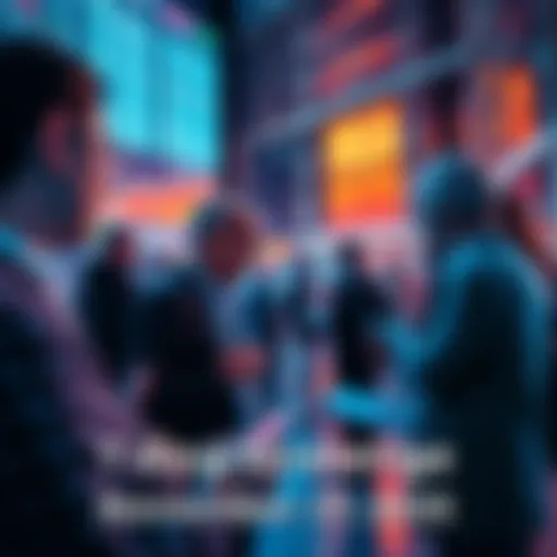 People engaging in conversation about trading strategies and events