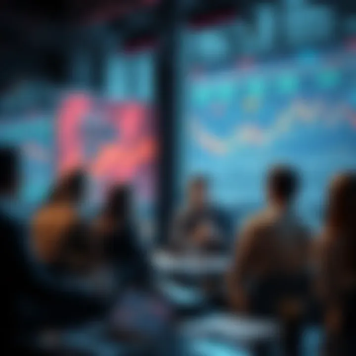 People discussing trading strategies and current events in a group setting