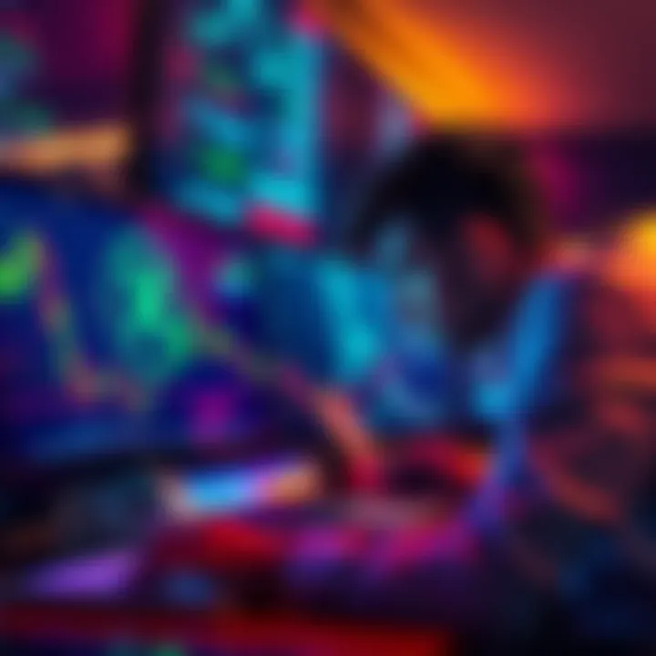 A person analyzing cryptocurrency charts with Floki logo in the background.