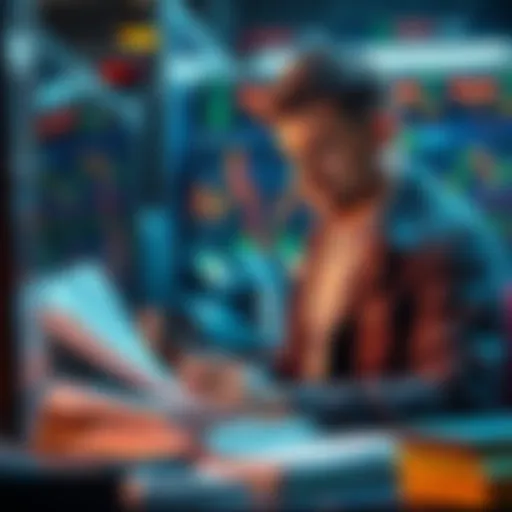 A thoughtful trader reviewing charts and notes, reflecting on six years of trading experience with key insights written down.