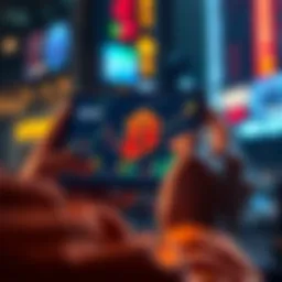 A person using a smartphone to trade Bitcoin SV on the Uphold platform, with a chart and digital currency symbols on the screen.