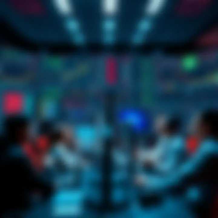 A group of people trading various assets on the BitMart exchange, showcasing an efficient trading setup with graphs and charts in the background.