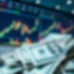 A display of trading charts showing positive trends with dollar bills in the foreground, symbolizing successful trading systems.
