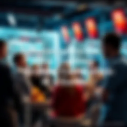 Group of people sharing tips and experiences about paid trading groups in an open forum