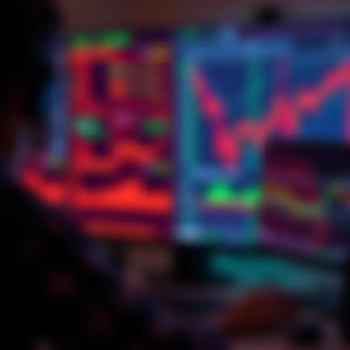 A trading screen showing alerts and market data streams while a person monitors multiple accounts for trading performance