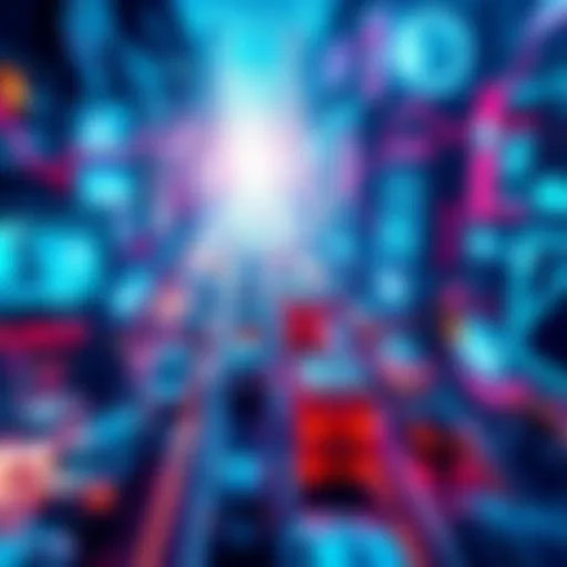 A busy digital landscape showing increased traffic on online platforms with graphs and user icons.