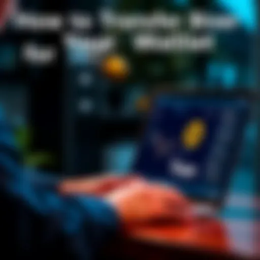 A person using a laptop to transfer Bitcoin to a Trezor wallet, showing a secure financial transaction process.