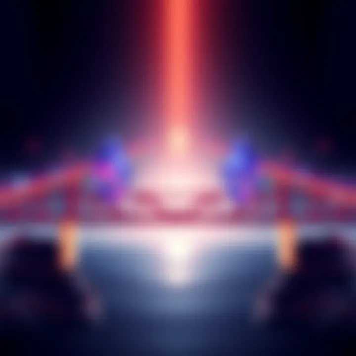 A digital representation of Ethereum and Solana logos connected by a bridge, symbolizing the transfer of ETH to Solana blockchain.