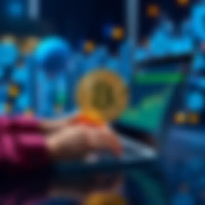 A person using a laptop to transfer Bitcoin from a Robinhood account to a personal wallet showing digital currency graphics.