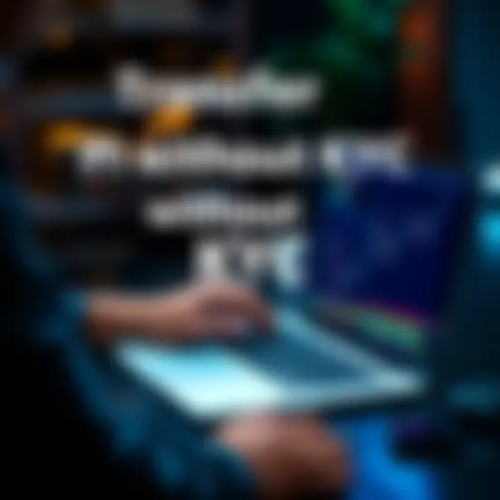 A person sending digital currency on a laptop, representing easy PI transfer without KYC processes