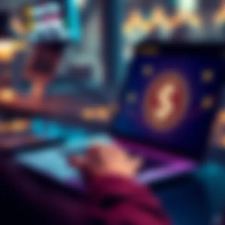 A person using a laptop to transfer cryptocurrency from Binance and Bybit to Kraken with a dollar sign on the screen