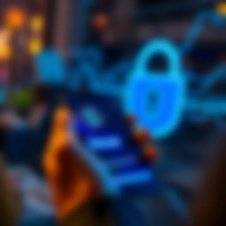 A person using a smartphone to send Solana cryptocurrency from a mobile app to a personal wallet, with a secure padlock symbol in the background