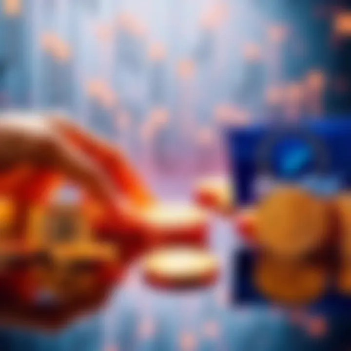 A graphic showing cryptocurrency being sent from a person in the USA to a PayPal account in the EU, with digital coins and arrows indicating the transfer process.