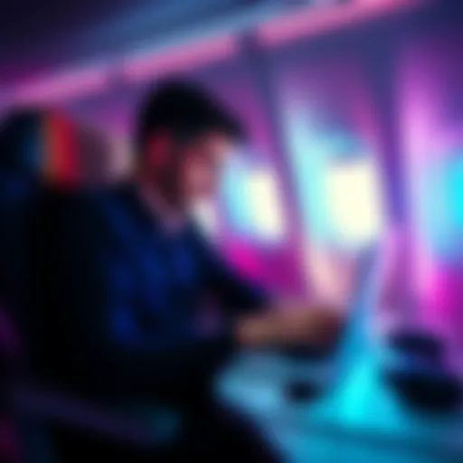 Traveler logging into an account while seated on an airplane