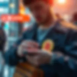A traveler carefully stores a Bitcoin hardware wallet while preparing to return to the USA, illustrating the importance of safeguarding digital assets with new CBP policies.