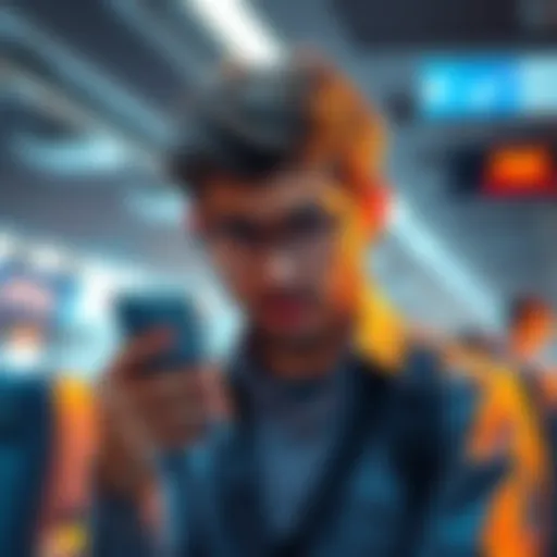 A frustrated traveler holding a phone, looking confused while checking Etihad ticket details regarding points reversal