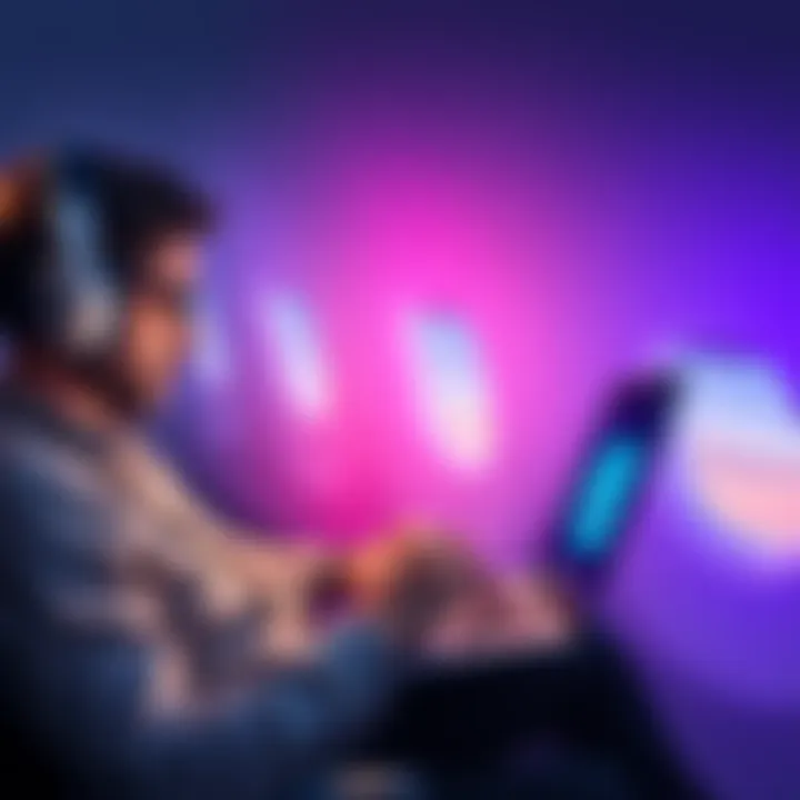 A person on an airplane tapping on a laptop with in-flight WiFi, looking eager while trying to buy badges online.