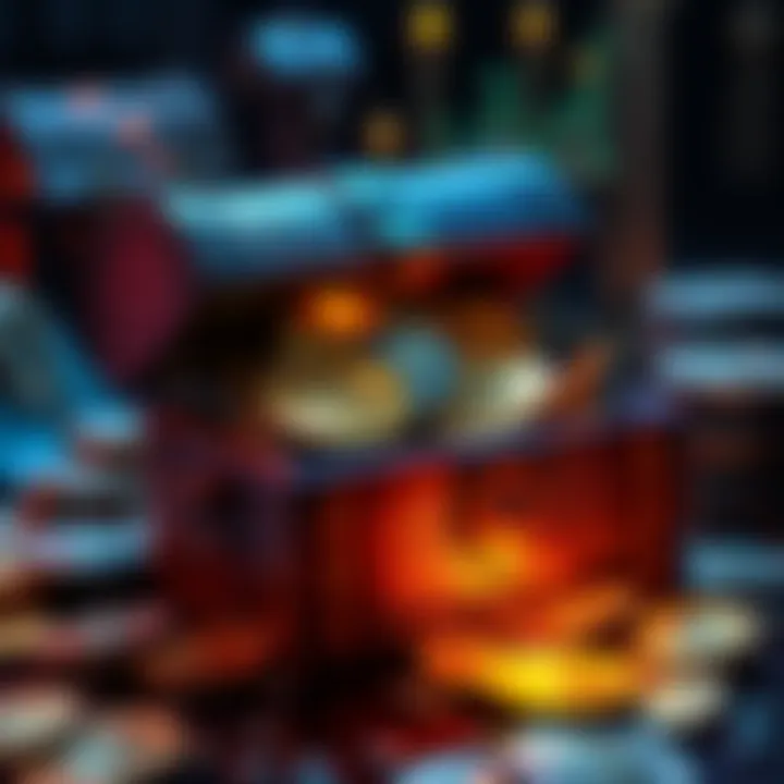 A treasure chest overflowing with shiny Monero coins, symbolizing the thrill of acquiring cryptocurrency.