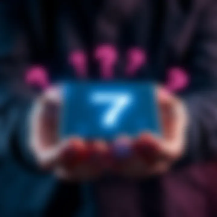 A person's hands holding a Trezor 7 box with question marks around it, symbolizing curiosity about its significance.
