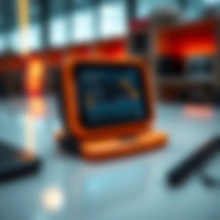 Trezor Safe 5 Bitcoin Orange device on a table with a wallet interface displayed on screen