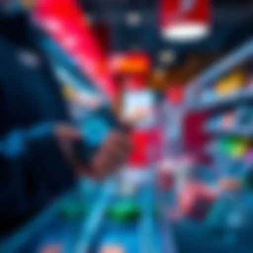 A person holding a Trezor hardware wallet while making a purchase at a store checkout