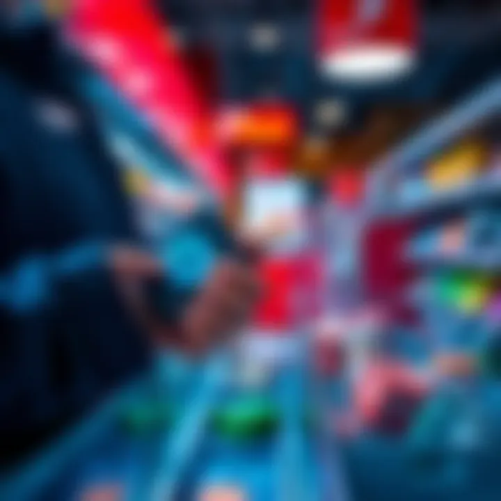 A person holding a Trezor hardware wallet while making a purchase at a store checkout