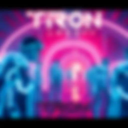 A vibrant scene from TRON: Legacy featuring glowing characters in a futuristic setting